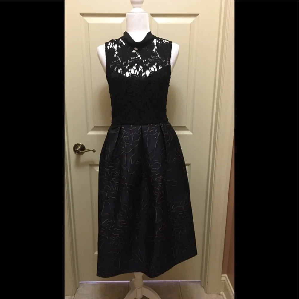 Anthropologie Hutch Jacquard Fit and Flare Dress Navy Black 2 - Picture 5 of 8
